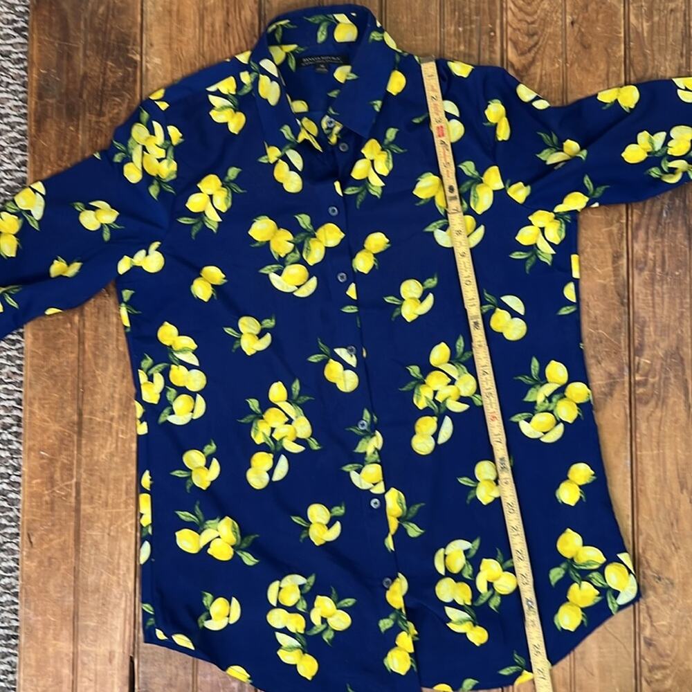 Banana Republic women’s top blouse Blue Lemon Print long sleeve size medium - Picture 4 of 7